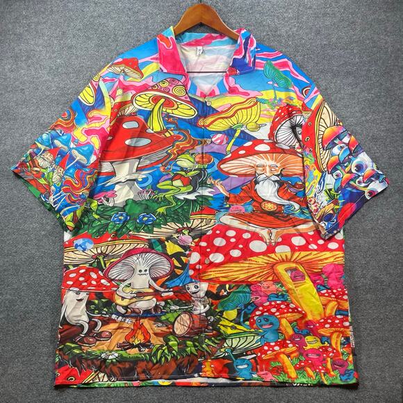 Misslook Psychedelic Button Up Mushroom Shirt Men's 3XL Colorful Party Shrooms - Picture 1 of 12